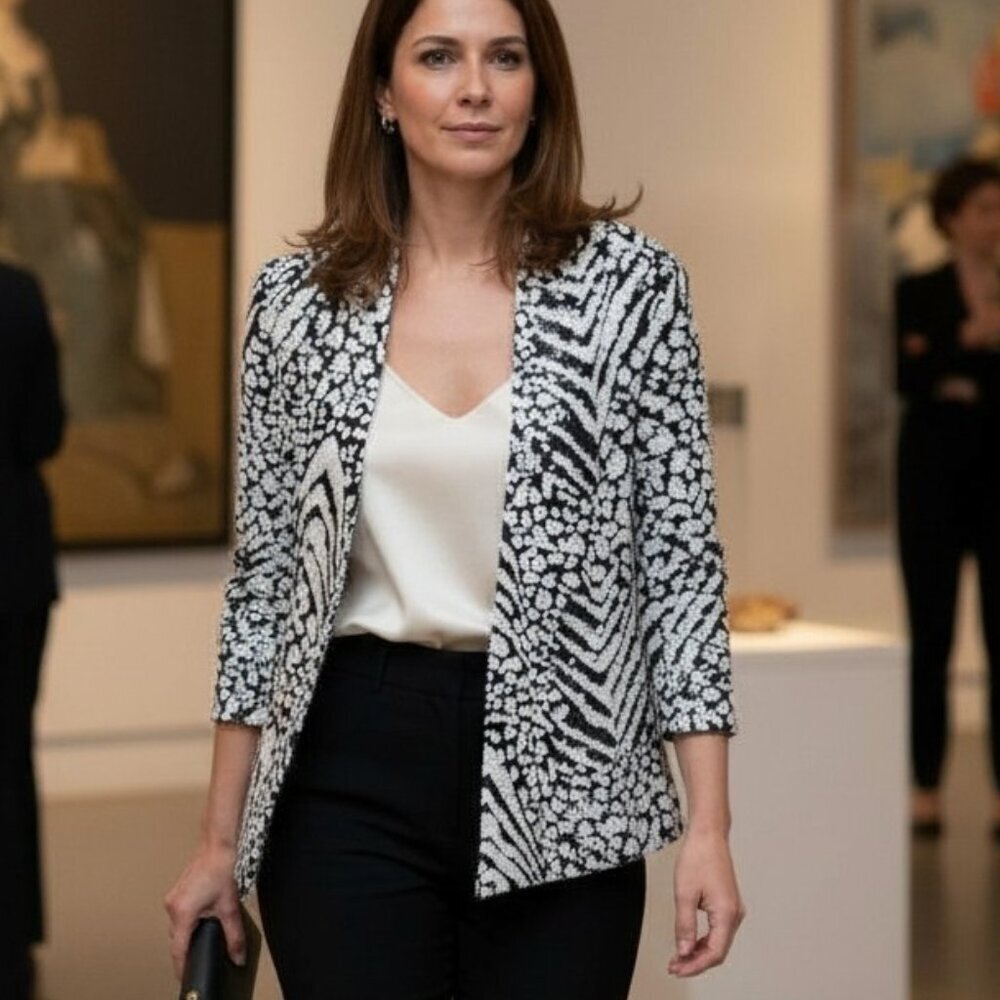 ⭐ Alberto Makali Sequin Wrap Jacket – Black & Silver – Stunning Statement Piece